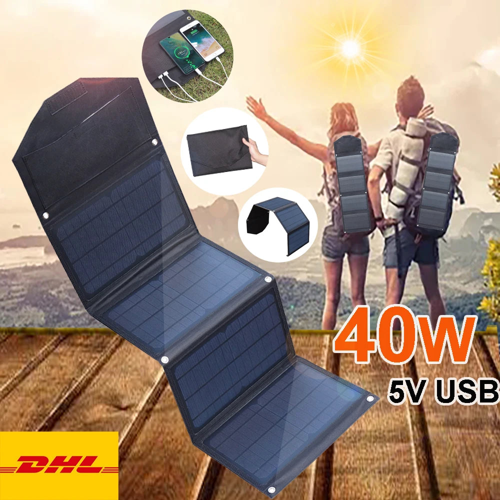 40W Foldable Solar Panel 5V Usb Portable Solar Mobile Phone Charger Power Bank Camping Hiking Backpack Outdoor DHL Freeshipping