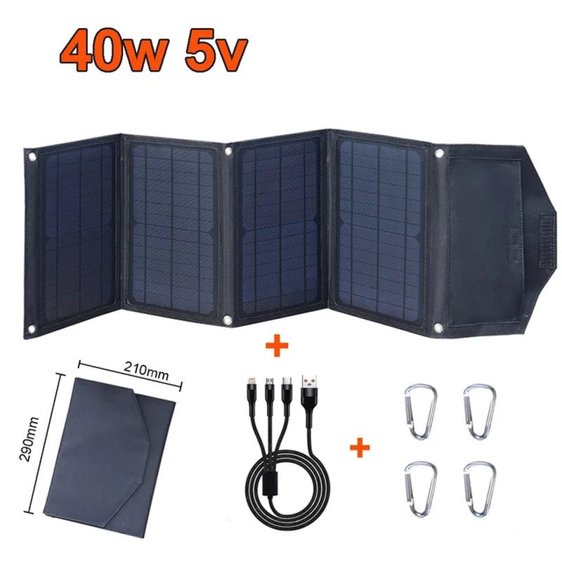 40W Foldable Solar Panel 5V Usb Portable Solar Mobile Phone Charger Power Bank Camping Hiking Backpack Outdoor DHL Freeshipping